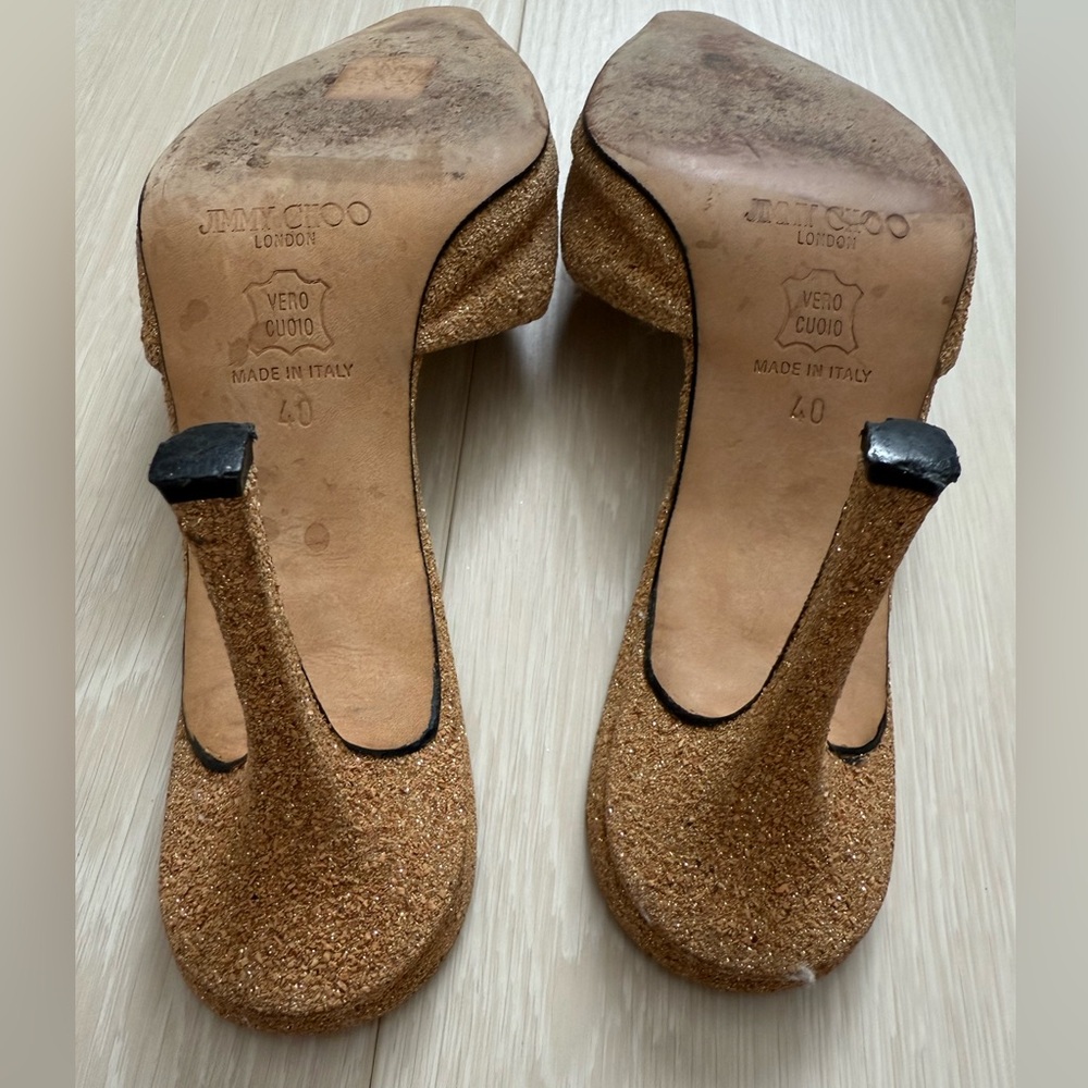 Jimmy Choo Glitter Gold Closed Toe Heels with Dust Bag - Picture 11 of 14